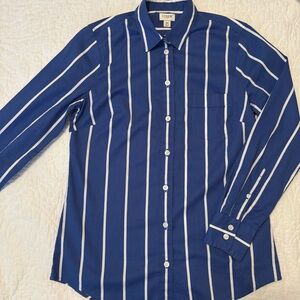 J. Crew Men's Navy and White Striped Button Down Shirt